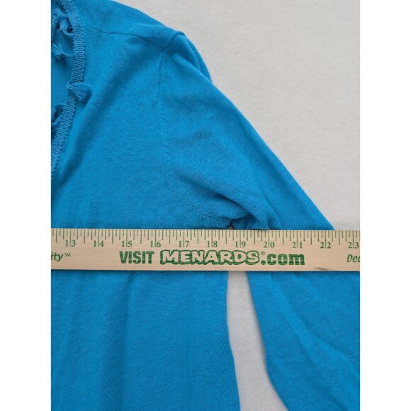 Chico's Women's Linen Blend Sweater Size 1P MP Turquoise Blue Light Cardigan - Picture 6 of 13